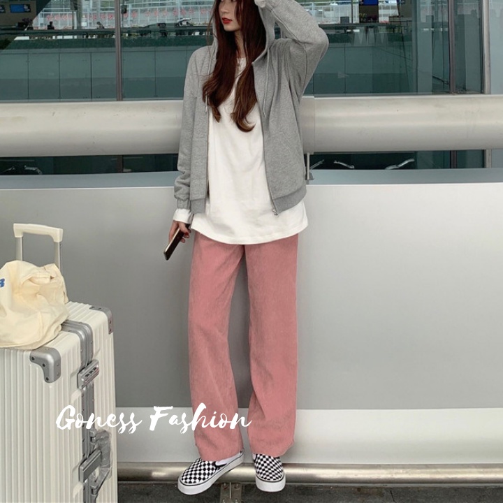 Quần ống rộng Goness cạp chun lưng cạp cao baggy chất nhung tăm dài suông loe culottes xuông Q951