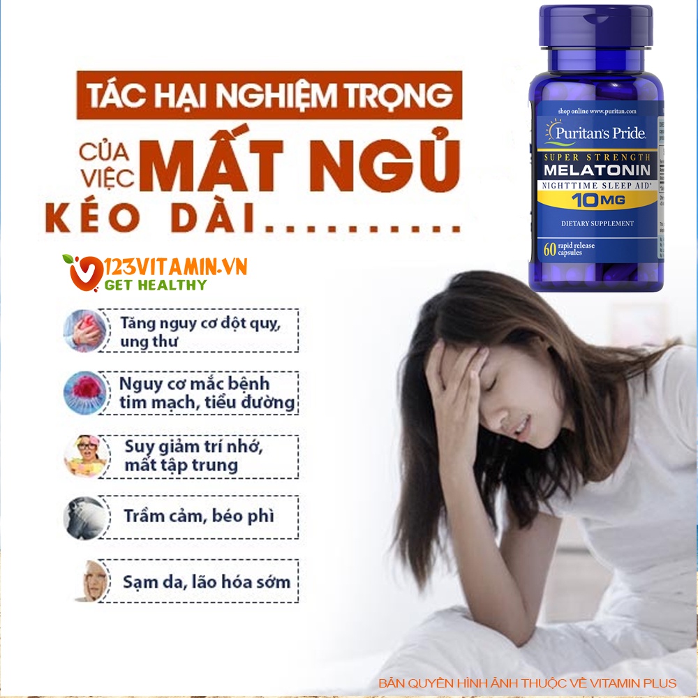 Viên uống hỗ trợ giấc ngủ, giảm căng thẳng ,mệt mỏi Melatonin 10mg 5mg 3mg puritan của Mỹ