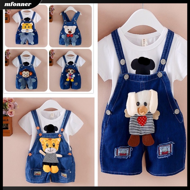 Quần Yếm Jean Ngắn Họa Tiết Hoạt Hình Dễ Thương Cho Bé