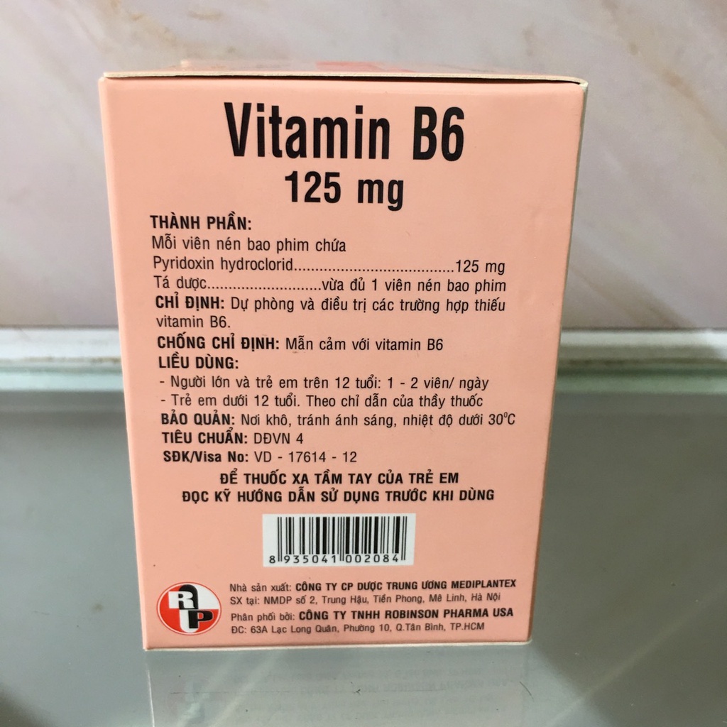 VITAMIN B6 125MG IMEXPHARM - HỘP 100 VIÊN
