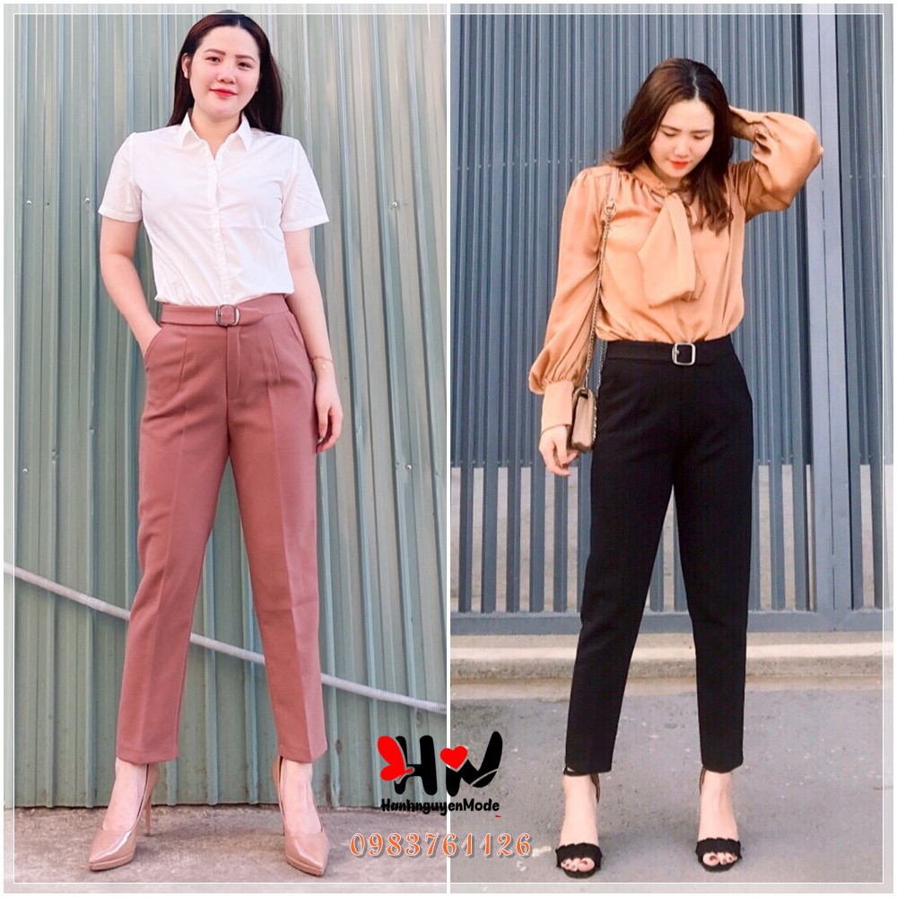 Ảnh thật__Quần baggy vải vintex Hàn đai ô vuông
