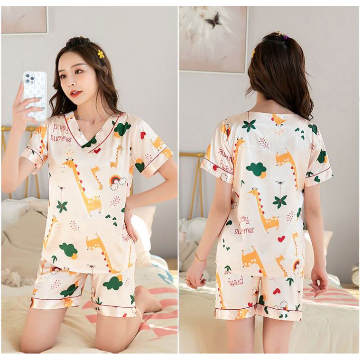 Đồ ngủ dễ thương pijama lụa đùi cộc Quảng Châu mềm, mịn, sang chảnh