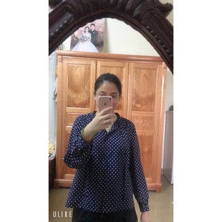 áo sơ mi lụa chấm bi vintage tay phồng