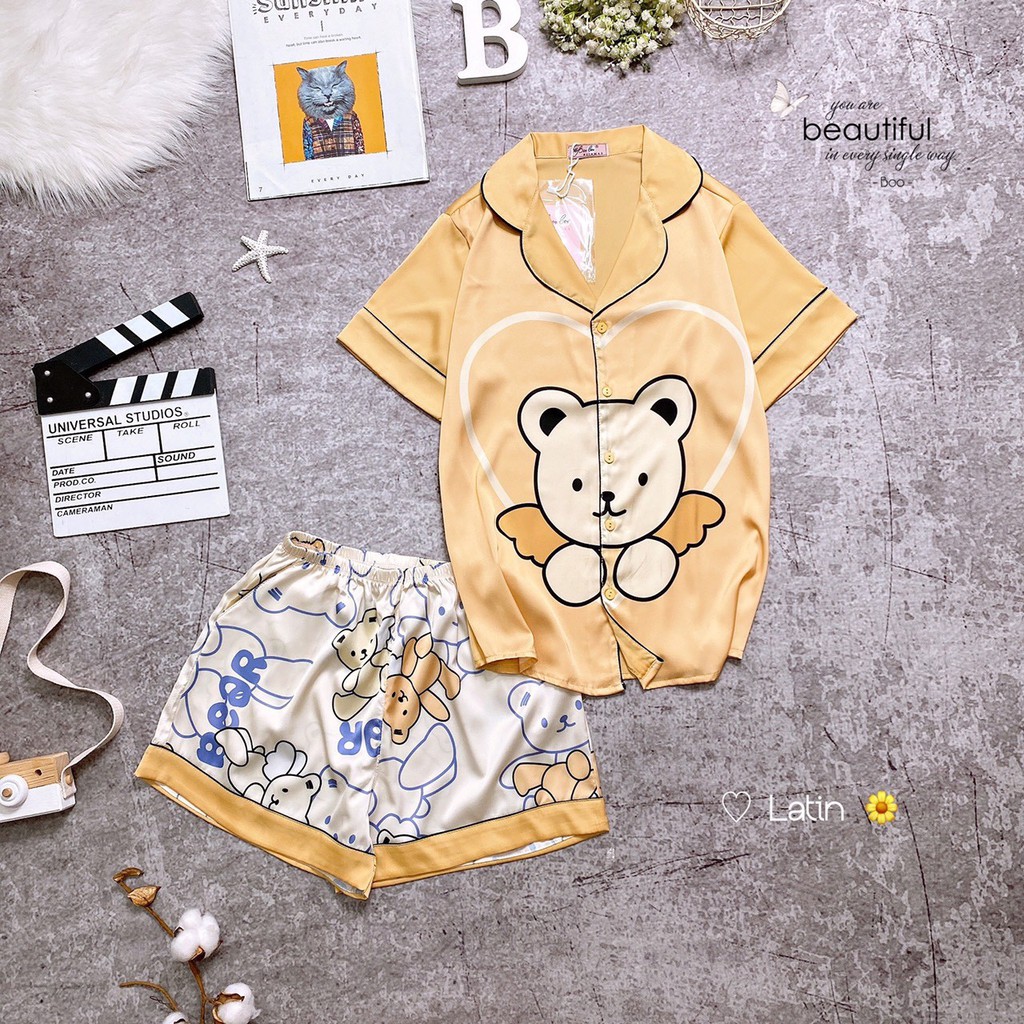 Đồ bộ nữ, pijama lụa Latin cao cấp,áo cộc quần cộc nhiều màu cute hàng thiết kế Boo 02 | BigBuy360 - bigbuy360.vn