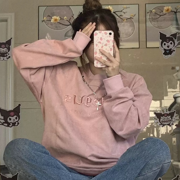 Áo Len Nữ Dài Tay Cổ Tròn Thêu Hoa Thời Trang