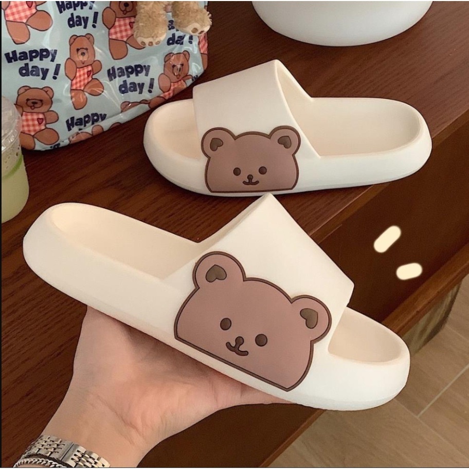 Dép bánh mì, dép quai ngang nam nữ thời trang hình gấu dễ thương độn đế 3cm siêu nhẹ TOOSHOP