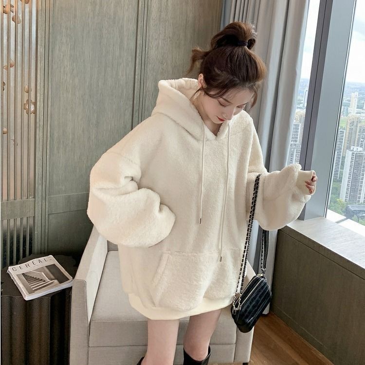 ♣Áo Khoác Lông Cừu♣Áo Khoác Lông Cừu Có Mũ Trùm Dáng Rộng Thời Trang Thu Đông Hàng Mới 2022 Dành Cho Bạn Nữ