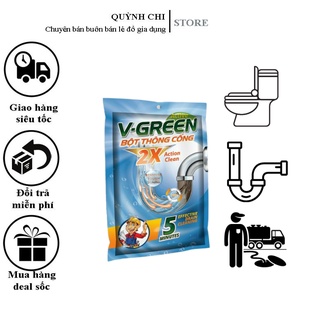 Bột Thông Cống V-GREEN 110G - Thông Tắc Cống, Đường Ống, Bồn Cầu, Bồn Rửa mặt - Xử lý Triệt để cặn bã, chất Hữu Cơ