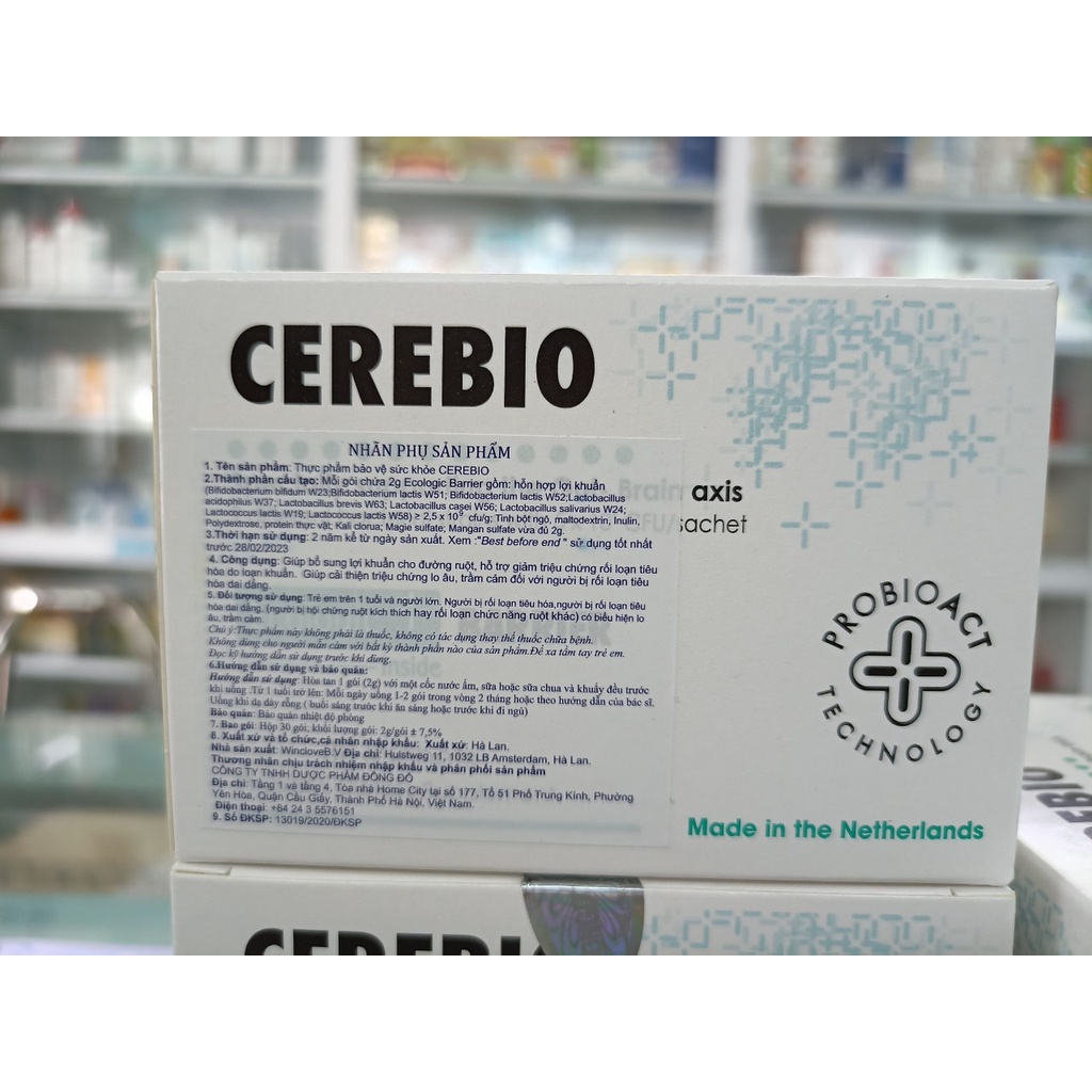 CEREBIO - CẢI THIỆN - BỔ SUNG LỢI KHUẨN ĐƯỜNG RUỘT DÀNH CHO NGƯỜI STRESS, RỐI LOẠN TIÊU HOÁ Hộp 30 gói