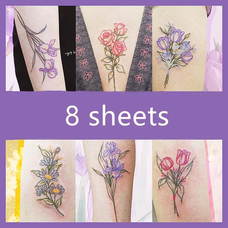 Set 8 Hình Xăm Dán Tạm Thời Chống Nước Hình Hoa