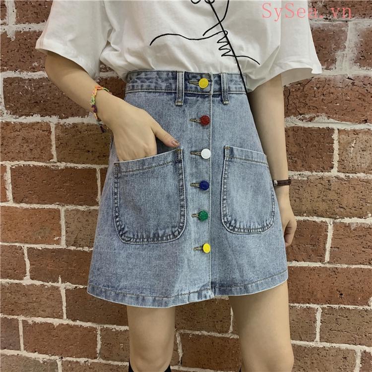 Chân Váy Denim Chữ A Lưng Cao Phong Cách Hàn Quốc | BigBuy360 - bigbuy360.vn