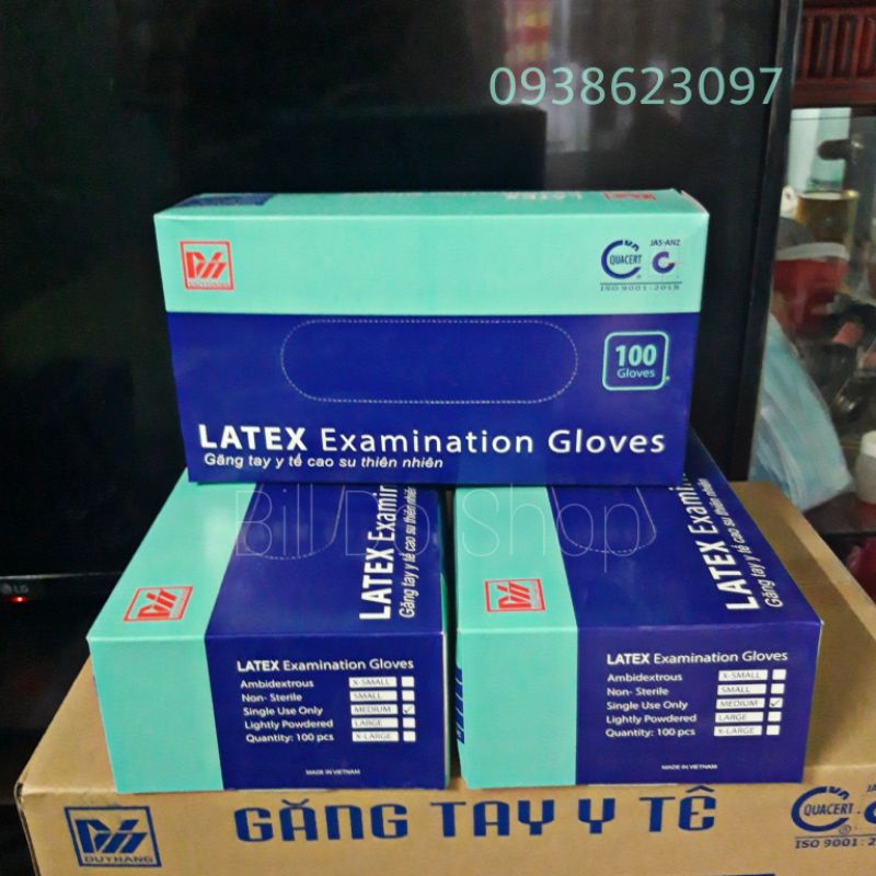 Bao tay cao su Y tế Duy Hàng Latex Có Bột Màu Kem, găng tay cao su Latex dày dẻo co dãn loại 1