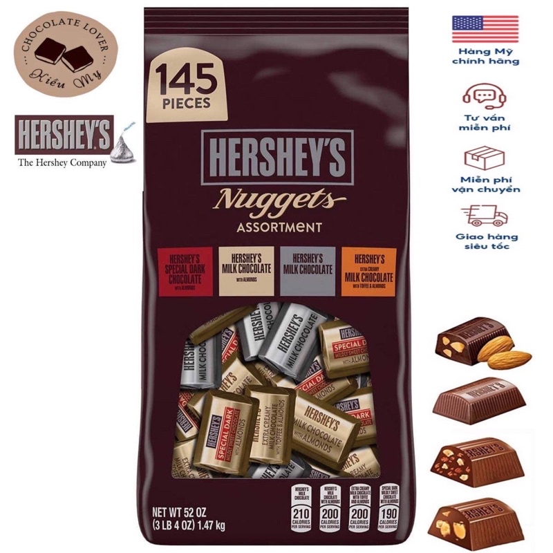 Kẹo socola Mỹ nuggest Hershey's đủ vị túi 1.47kg