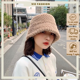 Mũ Bucket Trơn Vành Cụp, Mũ Lông Phong Cách Retro