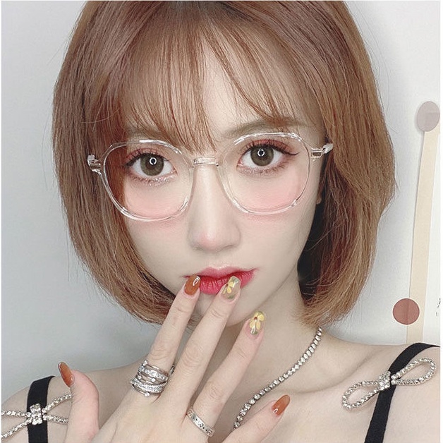 Kính Mát Gọng Nhựa Tròng Trong Suốt Chống Ánh Sáng Xanh Thời Trang Cho Nữ