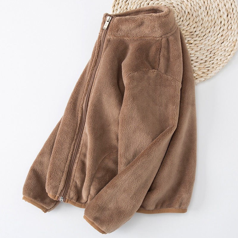 Áo Khoác Cardigan Lông Cừu San Hô Phối Khóa Kéo Thời Trang Thu Đông 2022 Mới Cho Bé