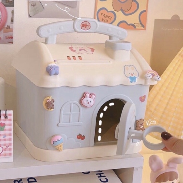 Hộp đựng tiền, két sắt mini, ống heo tiết kiệm hình ngôi nhà có khoá dễ thương cho bé - Na’s House