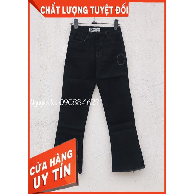 Quần jeans đen ống loe lưng cao- hình thật jeans vnxk cao cấp