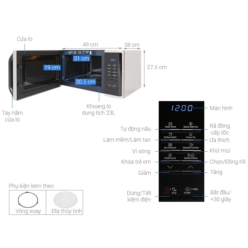 Lò vi sóng Samsung MS23K3513AS/SV-N 23 lít - hàng chính hãng