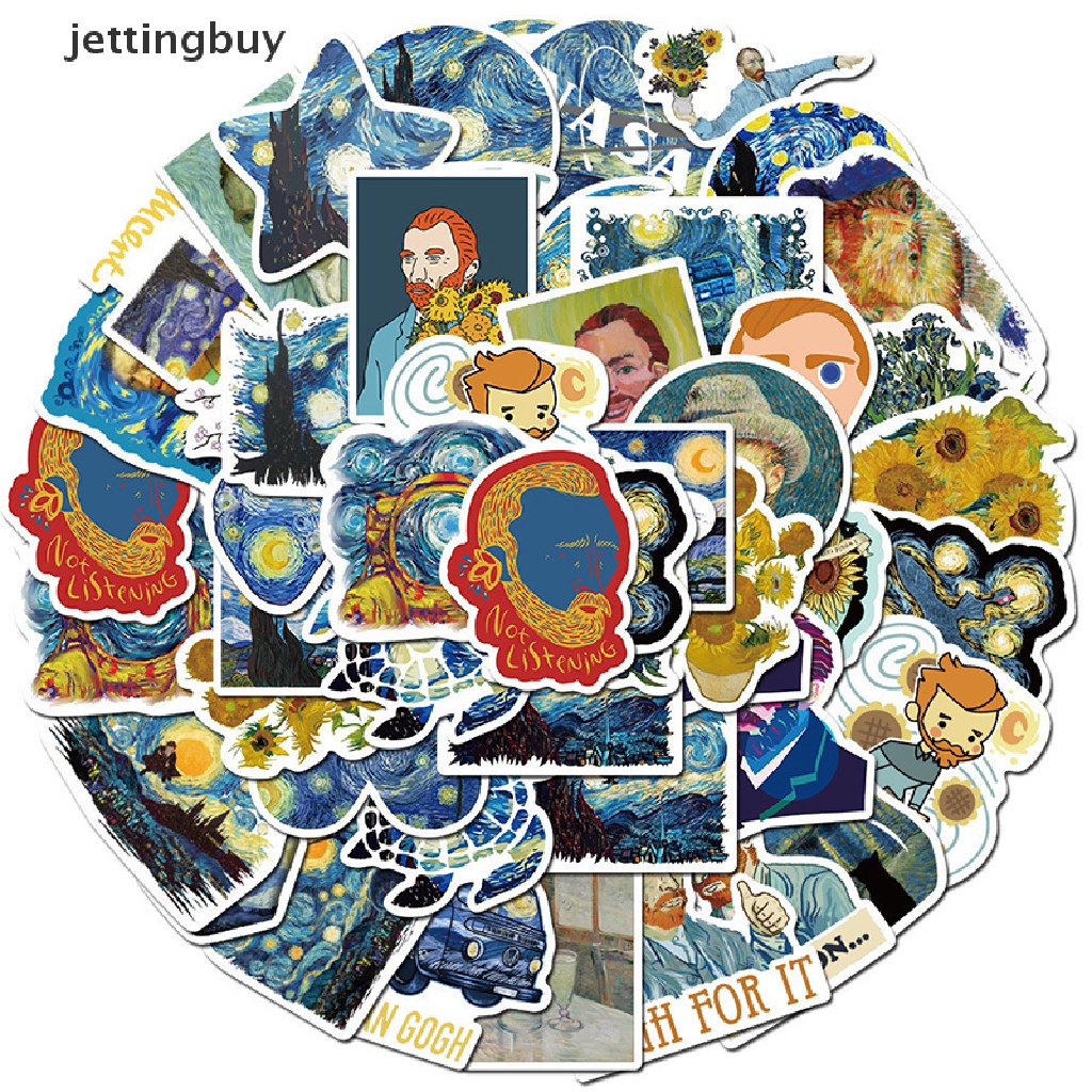 Set 40 sticker JETTING dán trang trí hình họa sĩ Vincent Willem Van Gogh