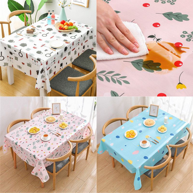 Khăn trải bàn bằng nhựa chống thấm nước chống dầu họa tiết hoạt hình đơn giản trang trí nhà