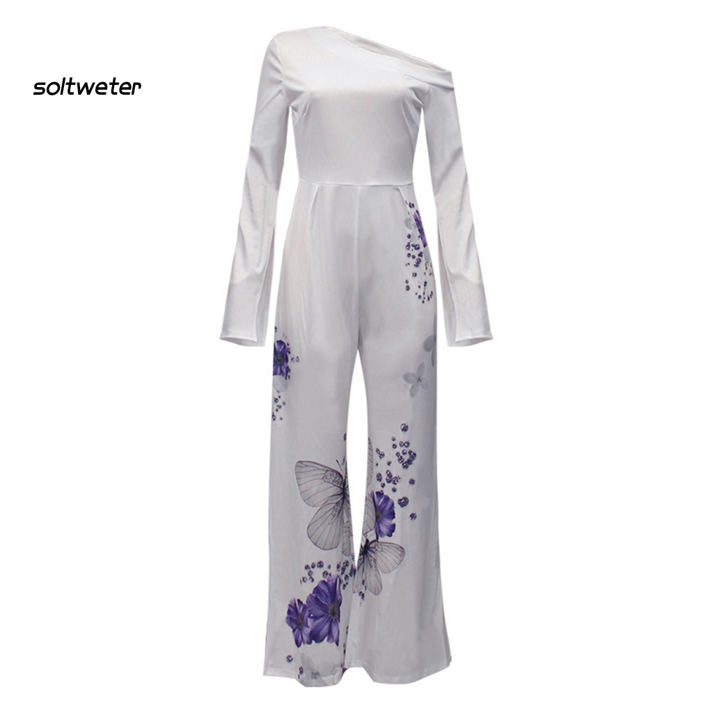 St Bộ Áo Liền Quần Ống Rộng Cổ Xiên Trang Trọng Dễ Phối Đồ Cho Nữ