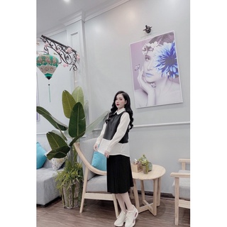 Chân váy bầu dập ly dài