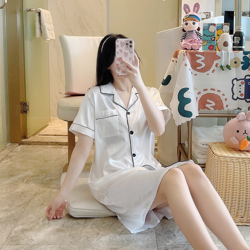 Đồ bộ Pijama nữ bộ váy ngủ giả lụa không nhăn mát mịn siêu xinh  Hàn siêu mát mịn AT001 | BigBuy360 - bigbuy360.vn