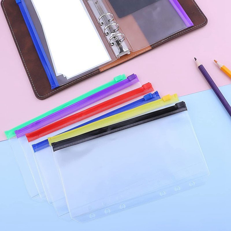 Túi đựng giấy tờ A6 6 lỗ có khóa kéo tiện dụng cho sổ tay cỡ A6