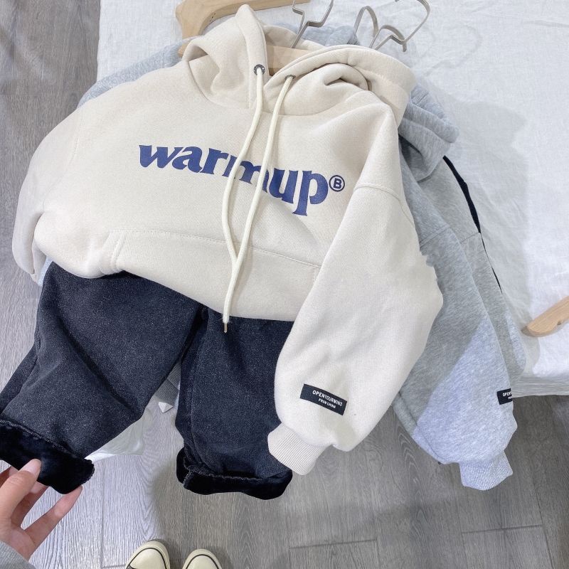 Áo Khoác Hoodie Vải Nỉ Dày Dặn In Chữ Phong Cách Hàn Quốc Thời Trang Thu Đông Cho Bé Trai Và Gái 6 Tuổi