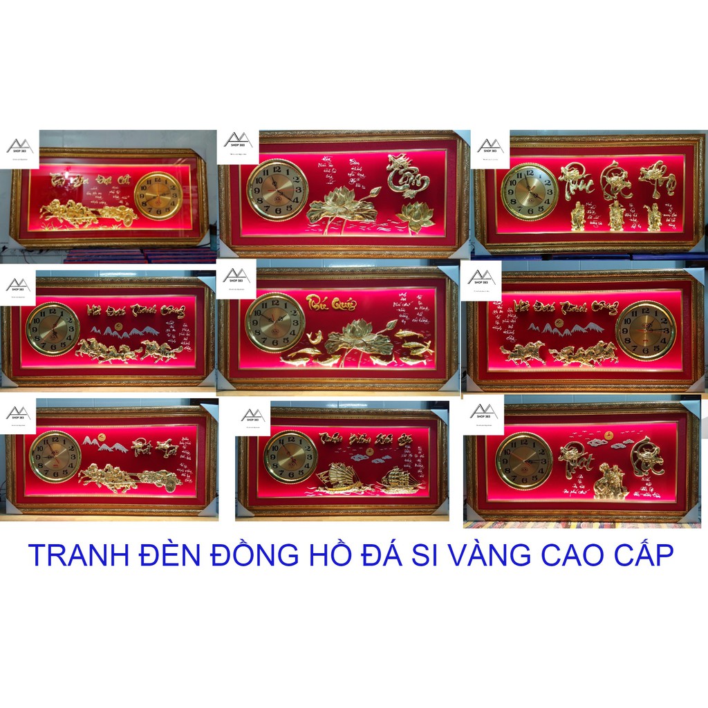 Tranh đẹp_Tranh đèn đồng hồ đá si vàng [  9 MẪU ] vải nhung đỏ cao cấp cỡ 50x 105, sang trọng _quý phái _ nổi bật.