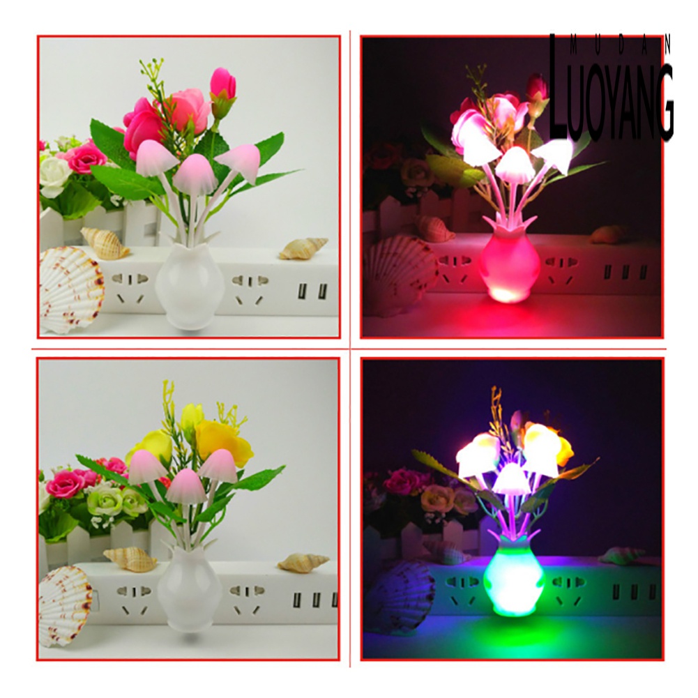 Đèn Ngủ 4 LED Hình Nấm Hoa Hồng Nhiều Màu Sắc