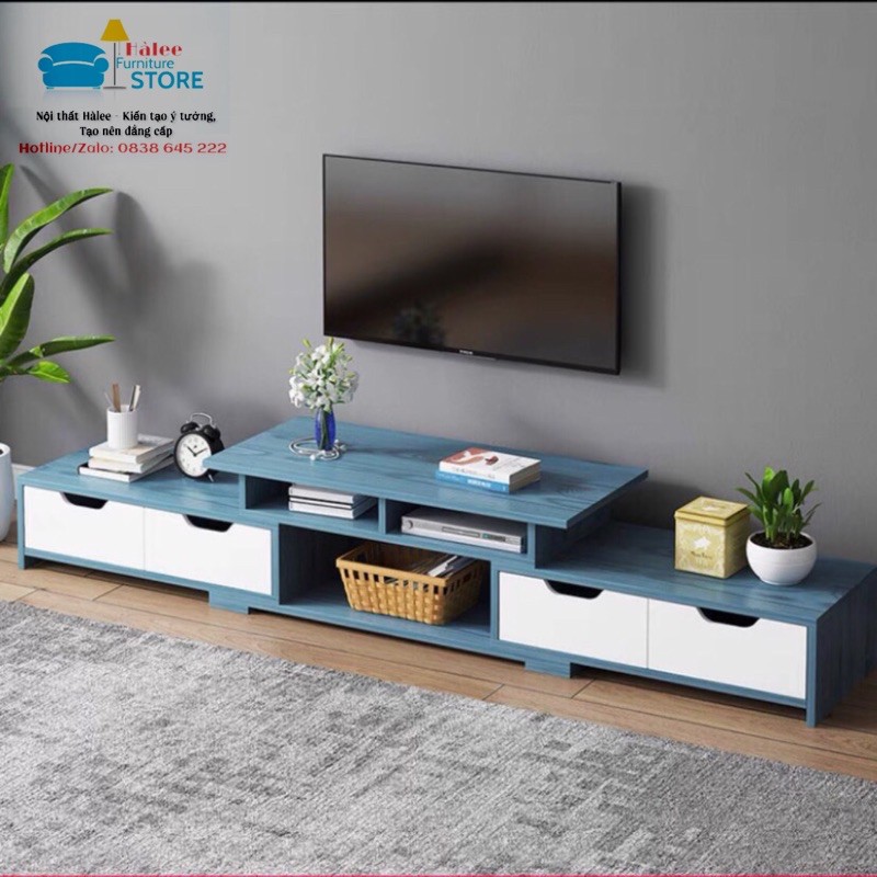 Kệ tivi Gỗ MDF phủ melamin chống thấm (Màu xanh) (120-190)*30*36cm