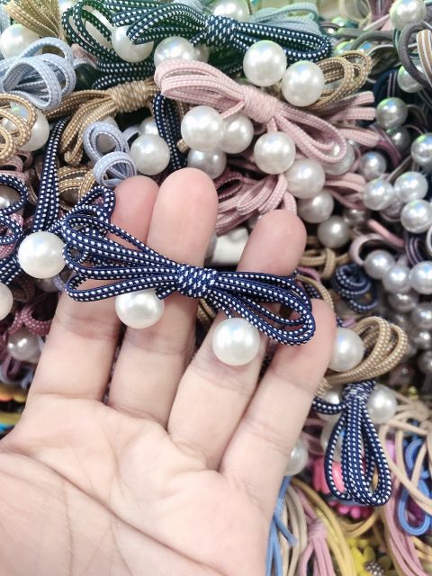 Buộc tóc nơ nhiều màu- Buộc tóc nơ có hạt châu Micky