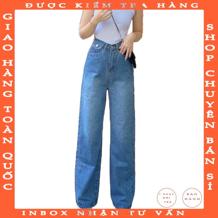 Quần baggy jean nữ JohnsonLi lưng cao, dáng rộng , ống suông, kết hợp nắp túi đai, 2 màu chungmo