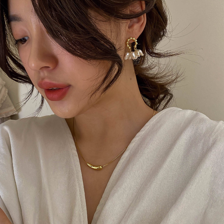 Bông Tai Hình Học Đính Ngọc Trai Phong Cách vintage Hàn Quốc Cho Nữ