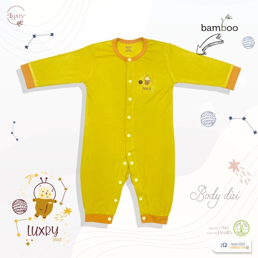 Bộ đồ liền thân body dài tay Phi hành gia Luxry vải sợi tre đáng yêu cho bé từ 0 đến 18 tháng