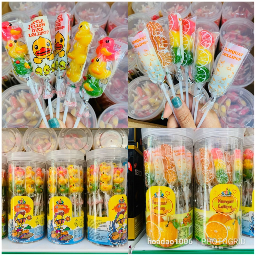 HỘP 30 QUE KẸO MÚT TRÁI CÂY / VỊT CON/ ROSE HOA HỒNG KUMQUAT LOLLIPOP