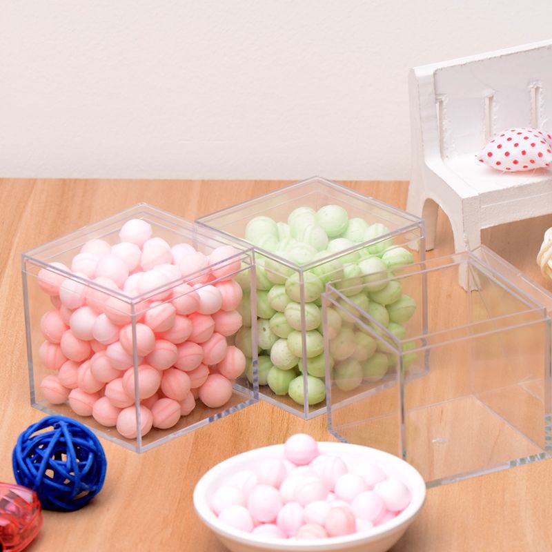 1 Hộp Nhựa Trong Suốt Hình Vuông 5.5*5.5*5.5cm Đựng Bánh Kẹo Trái Cây Khô Tiện Dụng