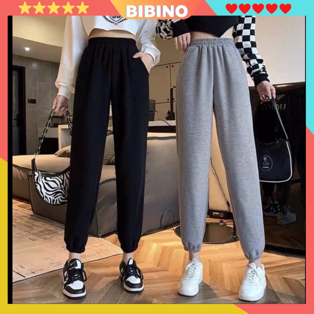Quần jogger nỉ nữ ống rộng bigsize trơn basic mặc nhà form rộng vải da cá mềm mịn ullzzang thể thao hàn quốc BIBINO