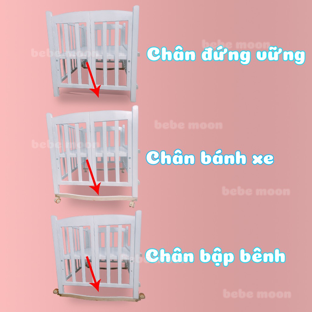 Giường Cũi Đa Năng Bebe Moon Chất Liệu Gỗ Quế Tự Nhiên Chịu Lực 100KG, Bảo Hành 24 Tháng