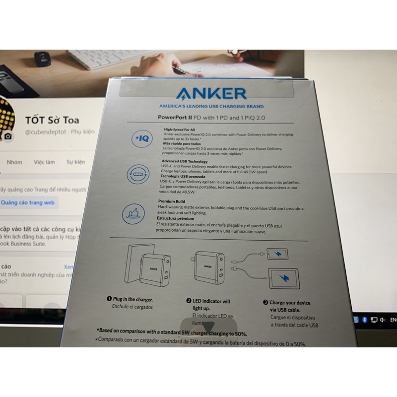 Sạc Anker PowerPort II PD 49.5w (1 PD và 1 IQ 2.0) - A2321 Chính hãng