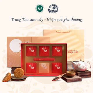 Bánh Trung Thu HAN MOONCAKE Trăng Vàng Nguyệt Đăng Cao Cấp Hộp 5 Bánh Và 1 Trà Thượng Hạng CCND6
