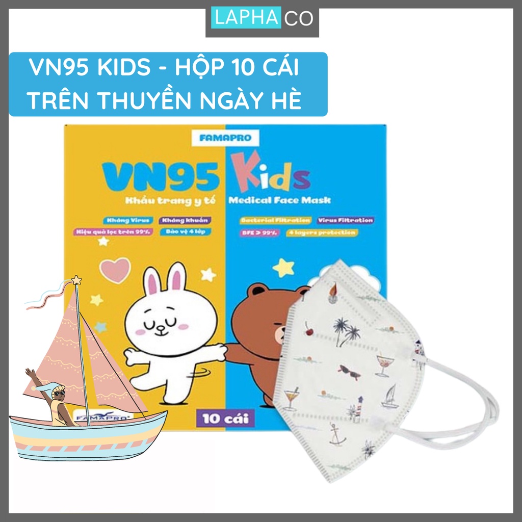 [ VN95 KIDS (N95)- HỘP 10 CÁI] Khẩu trang y tế trẻ em kháng khuẩn 4 lớp Famapro VN95 Kids
