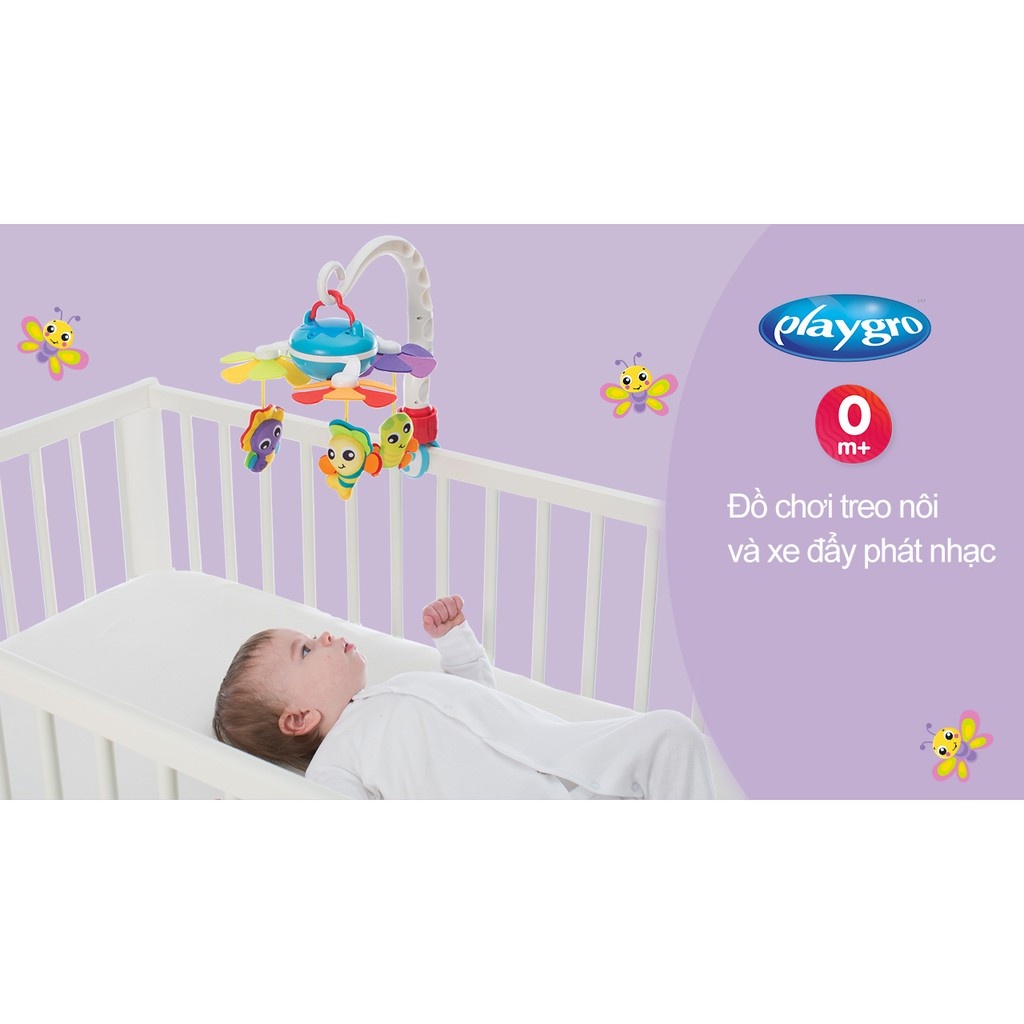 Đồ chơi treo nôi và xe đẩy phát nhạc Travel Mobile Playgro, cho bé sơ sinh đến 5 tháng