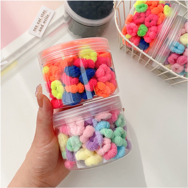 Hộp 100 dây thun buộc/cột tóc siêu đàn hồi size nhỏ nhiều màu xinh xắn cho bé gái