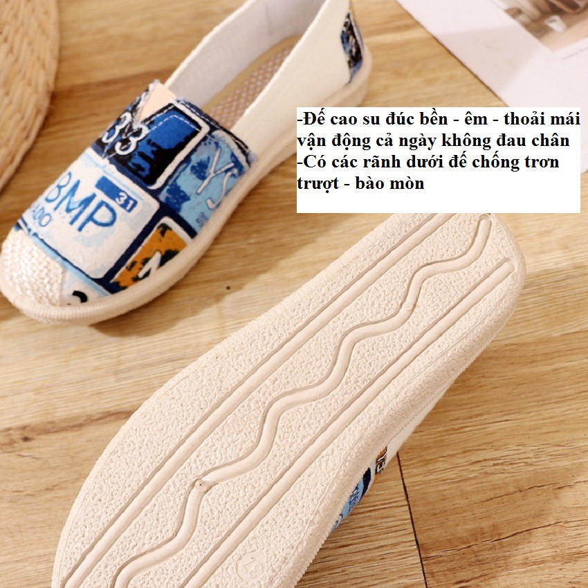 Giày lười nữ đẹp, giày slip on nữ siêu chất bằng vải họa tiết thổ cẩm-vintage siêu xinh, mũi phối cói, đi êm chân