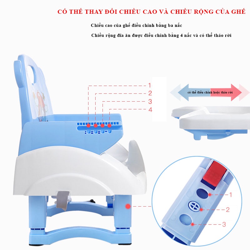 Ghế ăn dặm đa chức năng cho bé trang bị thêm bánh xe, cho bé từ sơ sinh đến 3 tuổi