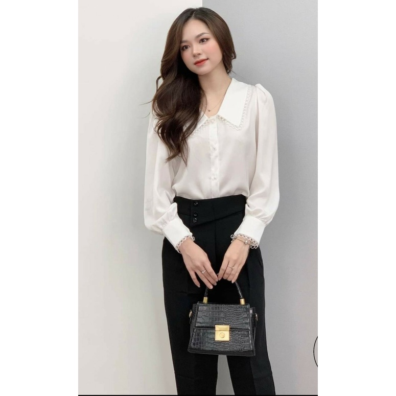 Áo sơ mi nữ tiểu thư viền ren kiểu công sở hàn quốc màu trắng thời trang thiết kế Gloria Shop