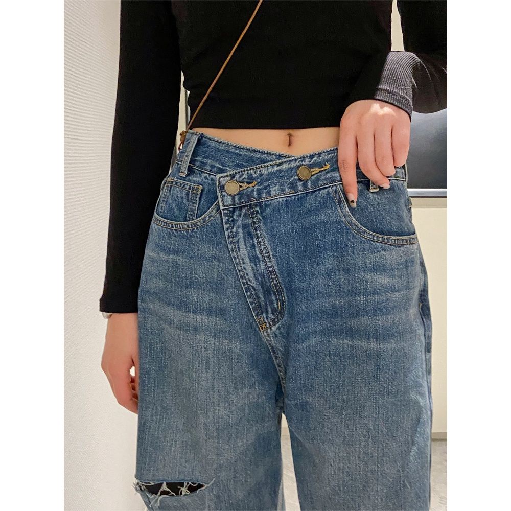 Quần jeans Nữ Lưng Cao Ống Rộng plus size Lớn 2022